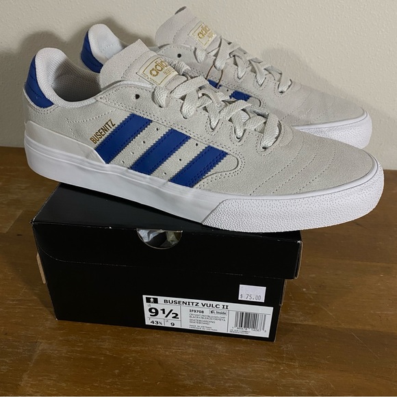 Size 9.5 - adidas Busenitz Vulc 2 Crystal White Royal Blue - Picture 1 of 10
